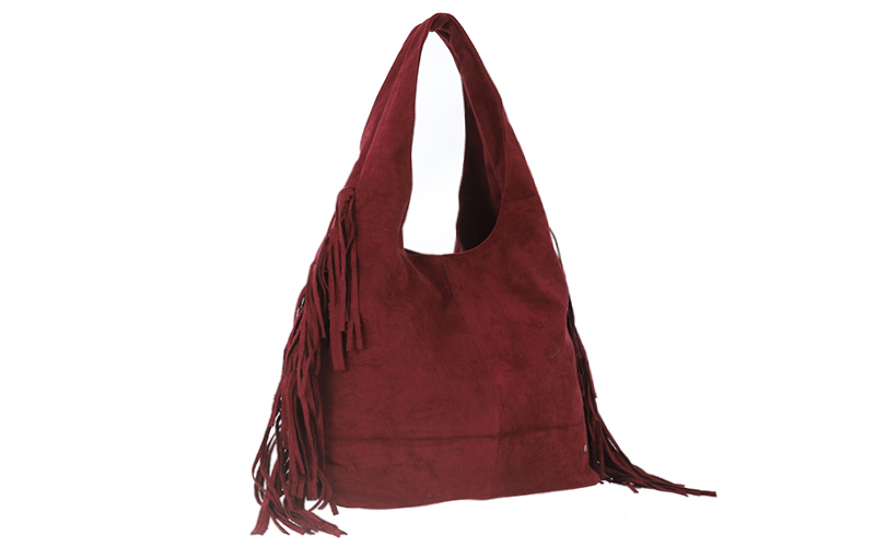 Burgundy schoudertas Texas in use