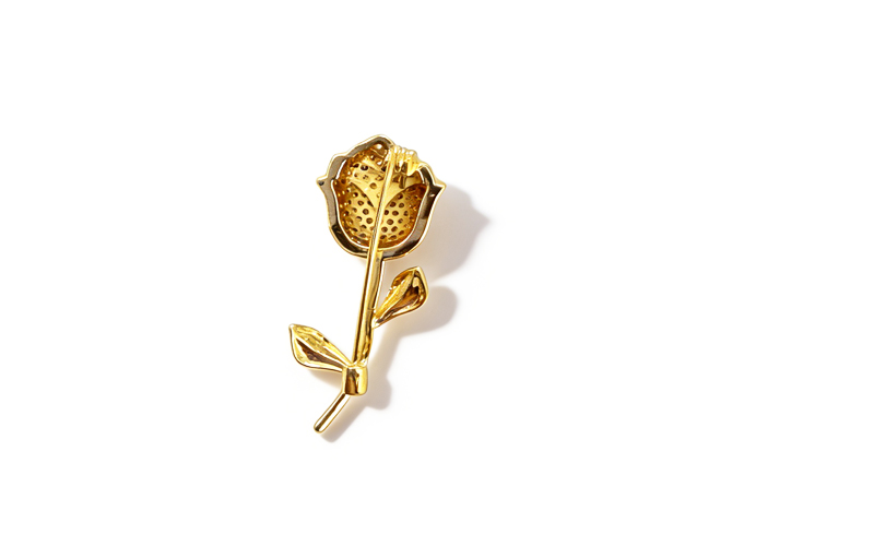 Broche in goudkleur met fijne steentjes, achterkant