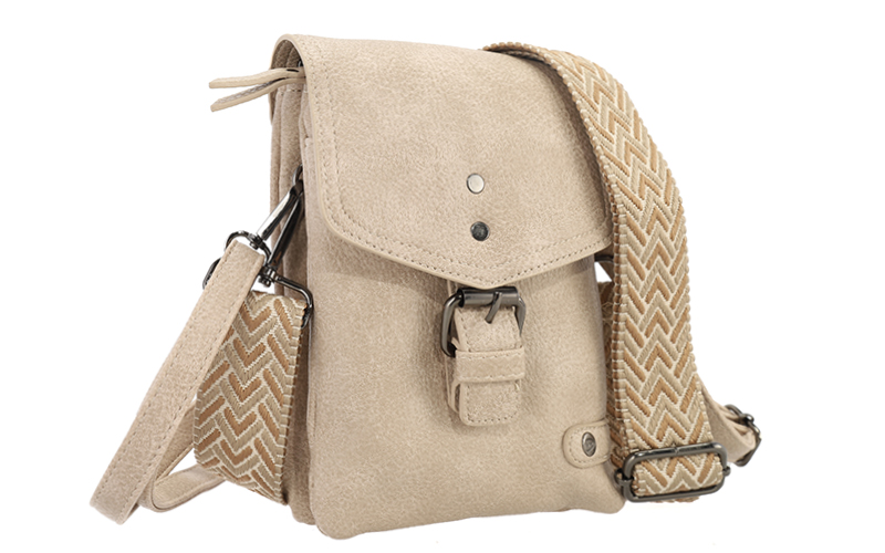 Telefoontasje Lakewood van PU in taupe, schuin van opzij