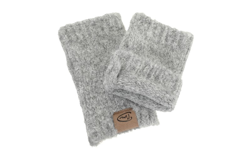 Light Grey Dole Fingerless Gloves in use