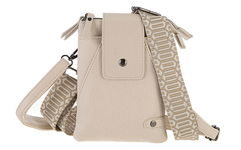 Natural crossbody en telefoontasje Horton in gebruik