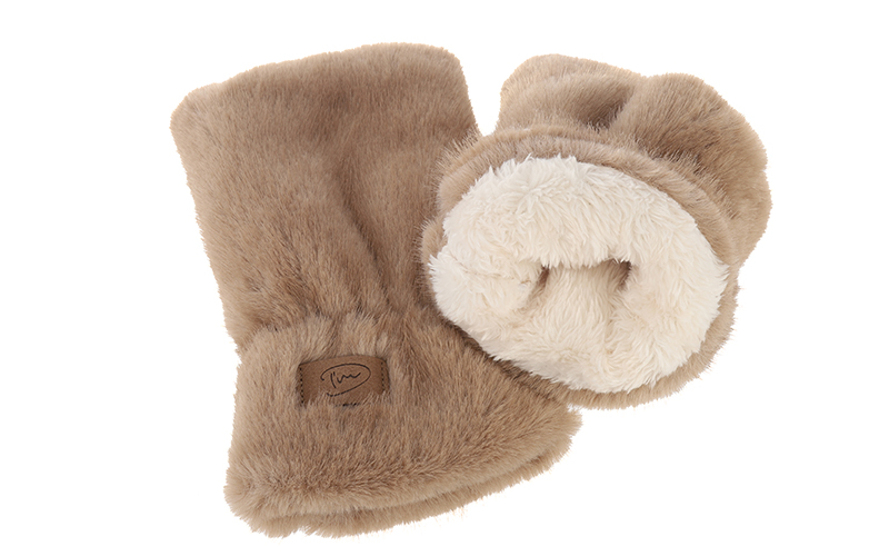 Vingerloze handschoenen Are in camel, met zicht op de zachte voering