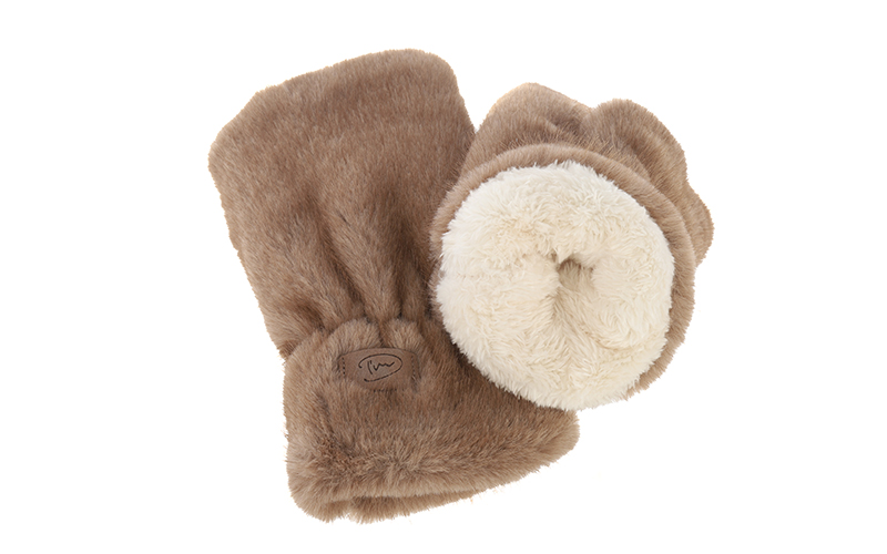 Vingerloze handschoenen Are in taupe, met zicht op de zachte voering