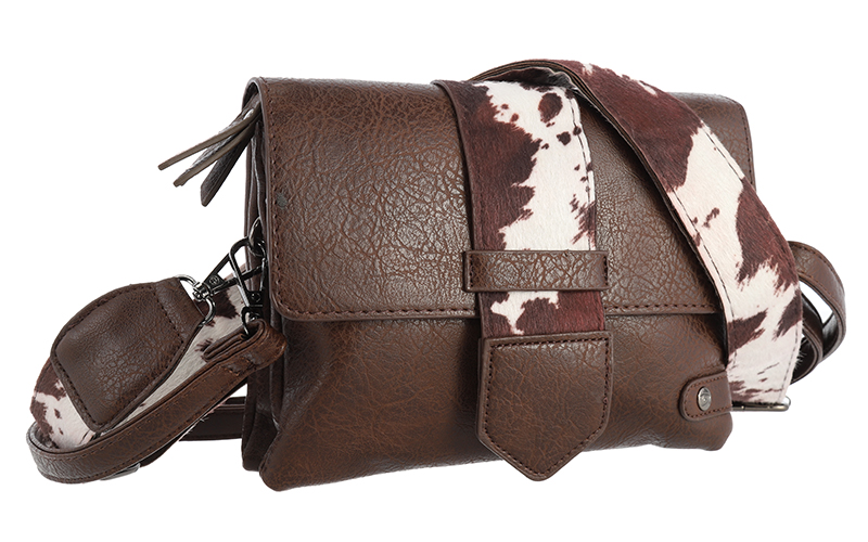 Sac bandoulière Minot imprimé vache en situation