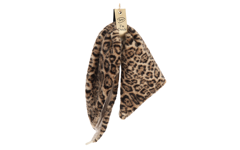 Faux fur driehoeksjaal Legno met naturel panterprint, hangend, volledige lengte